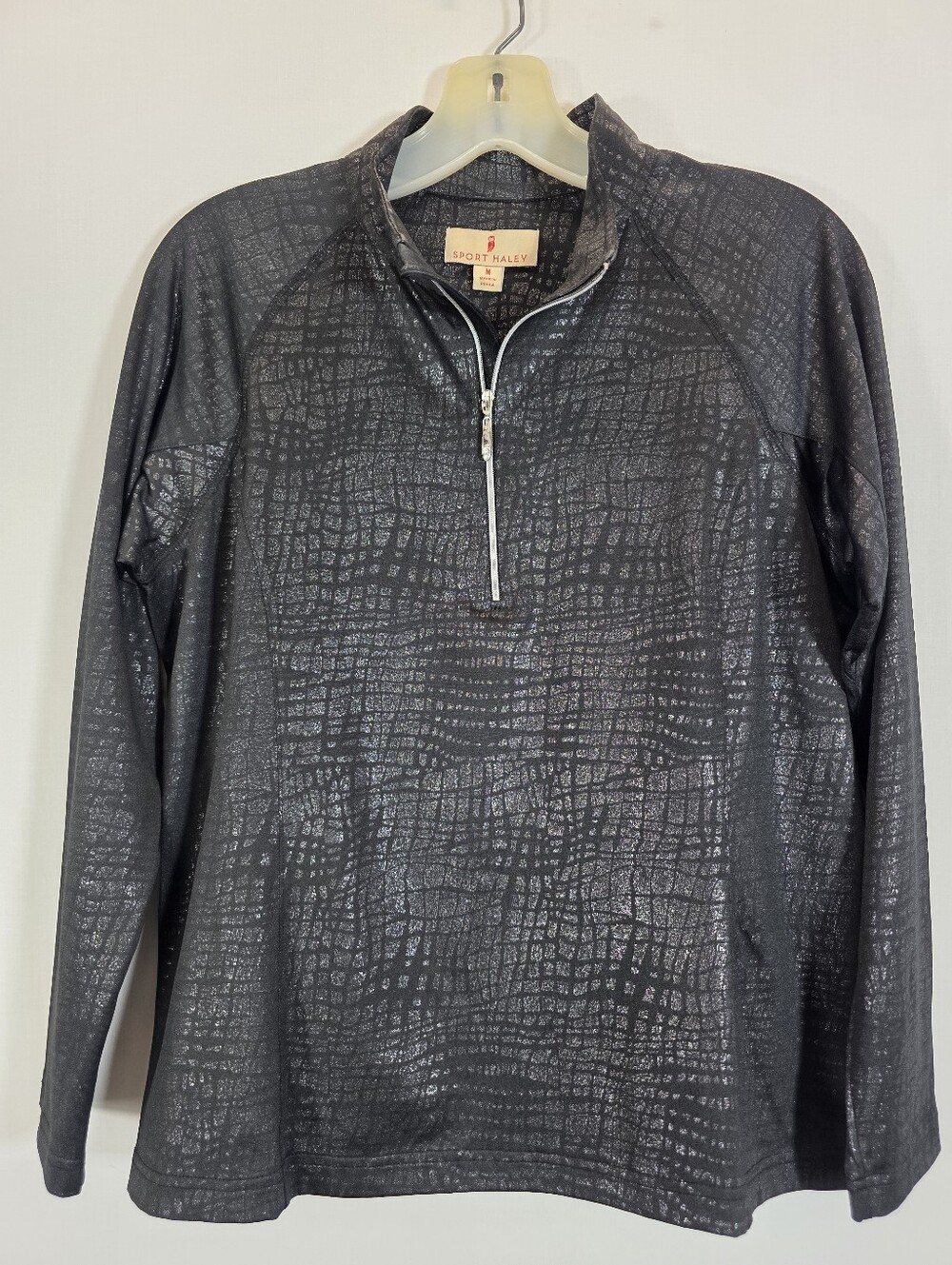 Sport Haley M Black Metallic Animal Snakeskin Print Quarter Zip Golf Top Long Sl
